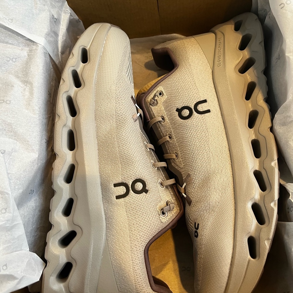 On Running Athletic Shoes in Beige and Black